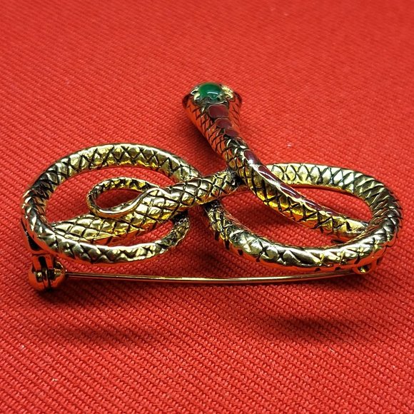 Metropolitan Museum of Art MMA Snake Brooch Enamel Jade Ruby 24K Gold Plated - Picture 4 of 15